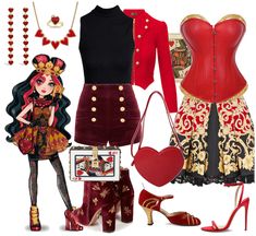 Lizzy Hearts Inspired Outfits, Queen Of Hearts Casual Outfit, Queen Of Hearts Daughter Outfit, Queen Of Heart Inspired Outfit, Modern Queen Of Hearts Costume, Daughter Of The Queen Of Hearts, Queen Of Hearts Daughter Descendants