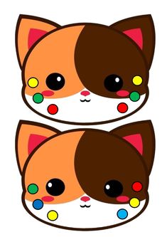 two cats with different colored spots on their eyes and ears, one is brown and the other is orange