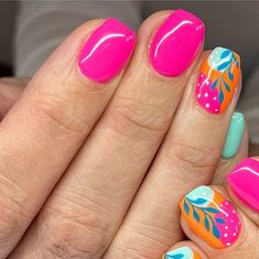 Cancun Nail Ideas, Nails Gels, Fruit Nail Designs, Quick Nail Art, Tropical Nails, Summery Nails, Bright Nails, Shellac Nails, Short Acrylic Nails Designs