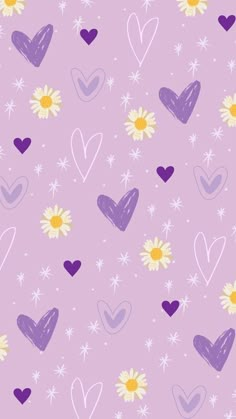 hearts and sunflowers on a purple background