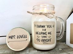 Personalized Teacher Candle | Teacher Appreciation Gift Thegiftgalashop Teacher Gifts From Class, Teacher Candle Gift, Teacher Candle, Handmade Teacher Gifts, Christmas Cricut, Custom Teacher Gifts, Volunteer Gifts, Teacher Thank You Cards, Cotton Core