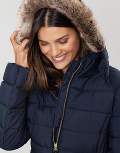 Joules Holmbury Womens Long Padded Coat with Belt MARINE NAVY Girls Gloves, Coat With Belt, Country Women, 60 Fashion, Warm Jacket, Winter Coats, Women's Coats & Jackets