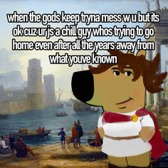 a cartoon character with a dog in front of a painting and text that reads, when the