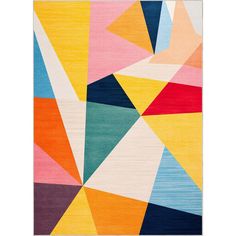 an abstract rug with various colors and shapes