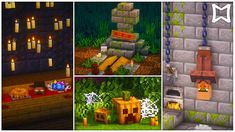 four different images of candles and objects in minecraft