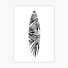 a black and white drawing of a palm tree leaf sticker on a white background