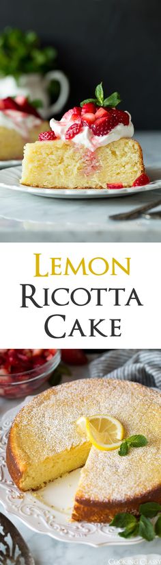 lemon ricotta cake with fresh strawberries on top