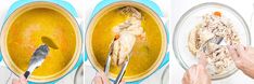 two pictures showing how to make chicken soup