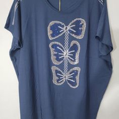 New Shirt Size L Blue T-shirt For Spring Party, Spring Party Blue T-shirt, Spring Casual Embellished Tops, Casual Embellished Tops For Spring, Blue Embellished Short Sleeve Top, Blue Embellished Top With Short Sleeves, Ohio State Logo, Chanel T Shirt, Crossfit Shirts