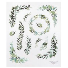 watercolor leaves and branches on white paper