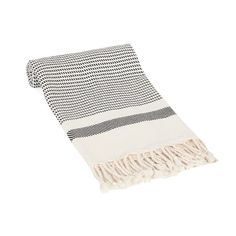 a black and white striped towel on a white background