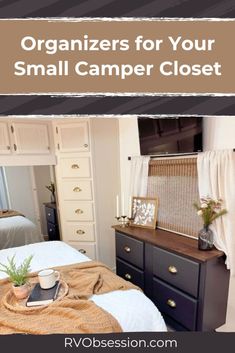 a small camper closet is shown with the words organizing for your small camper closet