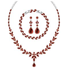 PRICES MAY VARY. ★ Wedding Prom Party Jewelry Set: ★ The perfect wedding Prom jewelry set（Necklace Earring Bracelet）, a y-necklace, a tennis bracelet , a pair of dangling earrings. The stones are created red garnet. Plated platinum/silver, highly polished. Nickel free, low allergenicity, always sparkling. Our jewelry is suitable for almost all sensitive ears. A perfect box gift will be sent together. ★ Size: ★ Necklace length: 17"+1"+2" (TWO extension chains), bracelet length: 7"+ 1 ". We specia Chains Bracelet, Prom Jewelry Sets, Formal Costume, Bride Jewelry Set, Engagement Bride, Silver Jewelry Set, Wedding Bride Jewelry, Christmas Engagement, Bracelet Sets