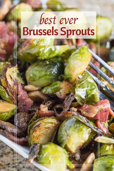 Oven roasted best ever Brussels Sprouts with bacon and mushrooms are delicious and so quick and easy to prepare. Oven roasting results in sweet caramelized sprouts, with a nice char and crunch to them.  A favorite side dish for Holiday dinner.