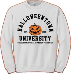 Cozy Halloween Town Sweatshirt Spooky Style Fall Sweatshirt For Streetwear, Spooky Fall Sweatshirt For Streetwear, Pre-shrunk White Sweater For Fall, Fall Graphic Print Sweater, Pre-shrunk Sweater For Fall Streetwear, Pre-shrunk Sweater For College In Fall, Fall Cutouts, Fall Wishlist, Cozy Halloween