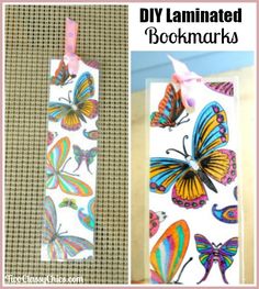 the bookmarks are decorated with colorful butterflies