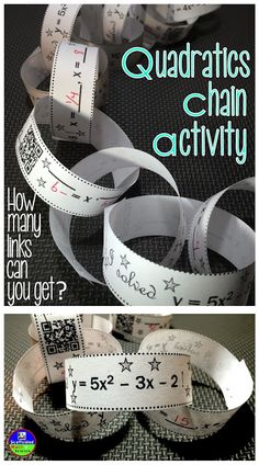 some tape measures with the words quadratics chain activity on them and how many times can you get?