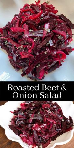 roasted beets and onion salad with herbs on the side