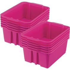 pink plastic storage containers stacked on top of each other