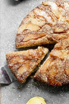 an apple pie is cut into pieces and ready to be eaten