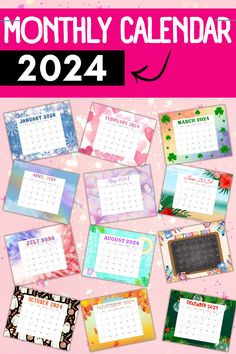 Free Printable 2024 monthly calendar with a different design for each month Calendar April, Calendar February, Calendar November, Calendar October, Calendar August, Calendar September