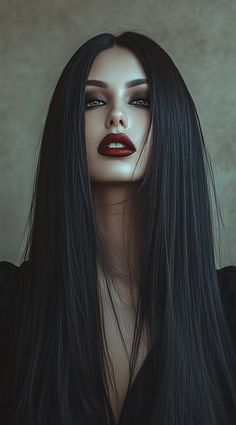 Black Haired Halloween Costumes, Long Hair Glam, Modern Vampire Costume, Vampire Beauty Aesthetic, Vampire Aesthetic Costume, Female Vampire Costume, Vampire Hairstyles For Women, Female Vampire Aesthetic, Scary Princess