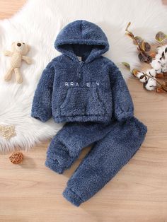 Dusty Blue  Collar Long Sleeve  Letter  Embellished Medium Stretch Winter Baby Clothing Newborn Baby Boy Clothes Winter, Baby Winter Outfits, Baby Boy Winter Clothes, Boys Winter Clothes, Boy Styles