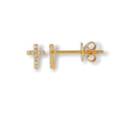 Mini Cross Studs-Earrings-Mama Bijoux-[14kgold]-[diamonds]-[heirloom_quality]-MamaBijoux Cross Stud Earrings, Cross Earrings Studs, Mini Cross, Classic Jewelry, Round Diamonds, Fine Jewelry, Diamonds, Stud Earrings, Yellow Gold