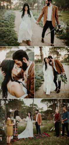 a collage of photos with people in the background and one man holding his woman's hand