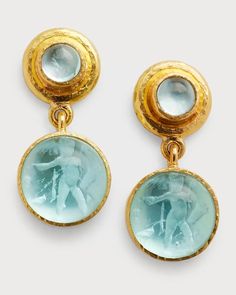 Elizabeth Locke 19K Venetian Glass Intaglio Swinging Earrings with Round 5mm Cabochon Stone | Neiman Marcus Elizabeth Locke, Punk Vintage, Venetian Glass, Glass Earrings, Pierced Ears, Beautiful Earrings, Semiprecious Stones, Ear Piercings, Precious Stones