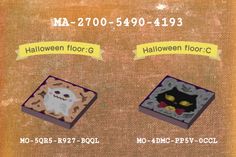 halloween floor tiles are shown in three different colors and sizes, each with a cat's face on it