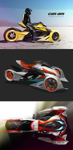 three different views of an electric motorcycle