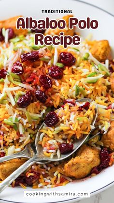 Albaloo Polo, also known as “sour cherry rice”, is a popular rice dish from Persia! It’s a flavorful sweet and sour rice dish made with sour cherries and fluffy saffron rice and usually served with chicken or meatballs.