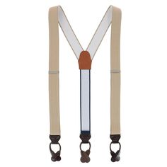 These Big and Tall Classic Stretch Button End Braces are a must-have for every gentleman. Enjoy comfort and style all day with the Y-Back design and adjustable back strap that stretches up to 55 inches. Handcrafted in the USA, these button-end braces give you the best of both worlds with an exceptional combination of comfort and style. These suspenders feature full-grain leather button ends, a back patch, and silver adjusters. The Classic Stretch Button End Braces are the perfect addition to any Classic Adjustable Belts And Suspenders For Everyday, Classic Fitted Belts And Suspenders With Adjustable Straps, Classic Formal Adjustable Belts And Suspenders, Classic Belts And Suspenders With Adjustable Straps For Work, Classic Adjustable Belts And Suspenders For Work, Adjustable Belts And Suspenders For Workwear, Suspenders For Men, Church Weddings, Back Patch