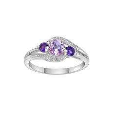 Add an elegant touch to your collection with this amethyst and lab-created white sapphire ring by Gemminded. Click on this JEWELRY & WATCHES GUIDE to learn about fit, styles, materials and more! Add an elegant touch to your collection with this amethyst and lab-created white sapphire ring by Gemminded. Click on this JEWELRY & WATCHES GUIDE to learn about fit, styles, materials and more! FEATURES Width: 8 mm Shank style: 3-stone Band fit: split shank Metal: sterling silver Plating: rhodium Finish Fine Jewelry Purple Birthstone Ring With Diamond Accents, Purple Birthstone Ring With Diamond Accents For Anniversary, Purple Birthstone Ring With Diamond Accents, Anniversary Purple Birthstone Ring With Diamond Accents, Lavender Birthstone Ring In Fine Jewelry Style, Fine Jewelry Lavender Birthstone Ring, Lavender Birthstone Ring Fine Jewelry, Elegant Purple Multi-stone Birthstone Ring, Fine Jewelry Purple Birthstone Ring With Accent Stones