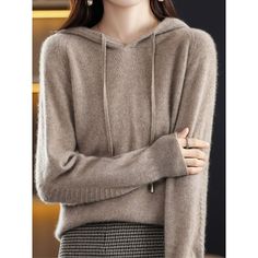 Season:Winter,Fall; Fabric:Wool; Sleeve Length:Long Sleeve; Look After Me:Machine wash; Gender:Women's; Style:Stylish,Casual,Soft; Elasticity:Micro-elastic; Occasion:Outdoor,Weekend,Going out,Daily; Sweaters Type:Pullover Sweater Jumper; Top Length:Regular; Fit Type:Regular Fit; Pattern:Solid Color; Design:Oversized; Neckline:Hooded; Front page:FF; Listing Date:09/19/2023; Production mode:External procurement; Knit Style:Ribbed Tops For Winter, Cheap Sweaters Online, Knitted Fashion, Merino Wool Clothing, Clothing Winter, Cashmere Hoodie, Wool Clothing, Female Clothing, Women Sweaters