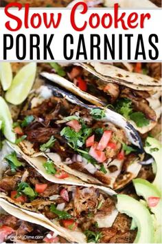 slow cooker pork carnitass with avocado and cilantro