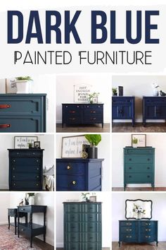 dark blue painted furniture with text overlay