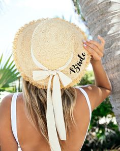 "Bachelorette Custom Straw Beach hats, Floppy Beach Hat, Customized Bride Hat, Personalized Beach Hat, Mrs. Beach hat, Bridesmaid Gifts-straw Our sun hats are customized with heat press glitter . The letters are so pretty and detailed. It is perfect to put first letter of your name or first/last name or wedding role on the back . Whether you want to buy it as gift, keep it for yourself and wear it as an everyday beach sun hat , or even wear it for a bachelorette weekend or honeymoon trip , this Custom Brimmed Straw Hat For The Beach, Bride Beach Hat, Bachelorette Straw Hats, Casual Customizable Beach Hat, Mrs Beach Hat, Beach Bridesmaids, Floppy Beach Hat, Straw Hat Beach, Wedding Roles