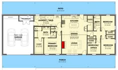 the floor plan for a two story house with three bedroom and an attached garage area