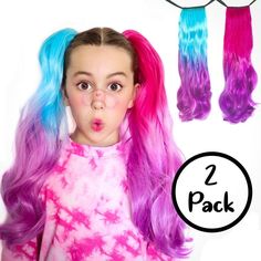 Bubblegum Ponytail 2-Pack Hair Extensions – Magic Manes Hair Extensions Kids Braided Ponytail, Ombre Ponytail, Flip In Hair Extensions, Extended Ponytail, Mane Hair, Halloween Idea, Halo Hair Extensions, Curly Ponytail, Rainbow Magic