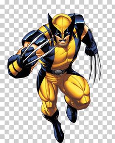 the wolverine character is flying through the air with his claws out and one foot in the air