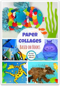 paper collages with different types of animals and fish