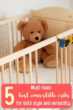 a teddy bear sitting in a crib with the text 5 must have best coveralls for both style and versa