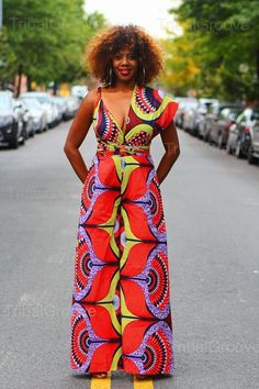 One shoulder Ankara Jumpsuit Bohemian Maxi Length Jumpsuits And Rompers For Party, Bohemian Fitted Wide Leg Jumpsuits And Rompers, Multicolor Printed Maxi-length Jumpsuits And Rompers, Africa Fashion Style, Style Africain, African Fashion Designers