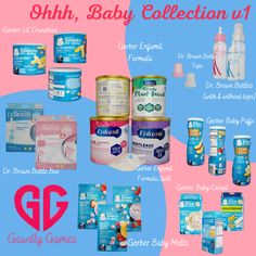 baby products are displayed on a pink and blue background with the words ohh, baby collection 1