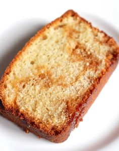 a piece of bread on a white plate