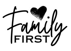 the word family first written in black ink with a heart on it's side