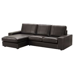 a black leather sectional sofa with ottoman and footstool in front of a white background