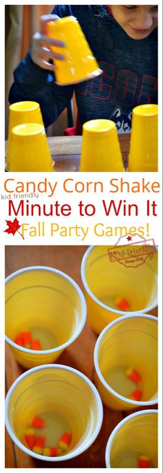 candy corn shake is an easy and fun fall party game for kids to play with